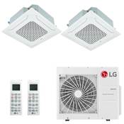 LG 30K BTU Cooling / 32K BTU Heating 22 SEER2 Two Zone Ceiling Cassette Mini Split System with (2) 18K BTU Indoor Units White