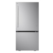 LG 33 Inch Wide 24 Cu. Ft. Fingerprint Resistant Bottom Freezer Refrigerator with Crisper Drawers and IcePlus™ Stainless Steel