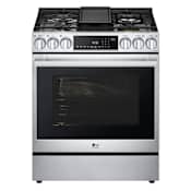 LG 23.63, 30 Inch Wide 6.3 Cu. Ft. Free Standing Fingerprint Resistant Dual Fuel Range with Sealed Burners and Viewing Window Stainless Steel