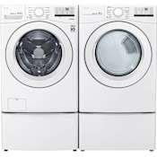 LG 27 Inch Wide 4.5 Cu. Ft. Front Load Washer and 7.4 Cu. Ft. Electric Dryer Laundry Pair with Pedestal Storage Drawers and 6Motion Technology White
