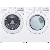 LG 27 Inch Wide 4.5 Cu. Ft. Front Load Washer and 7.4 Cu. Ft. Front Load Gas Dryer Laundry Pair with 6Motion Technology and FlowSense White