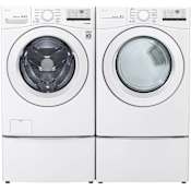 LG 27 Inch Wide 4.5 Cu. Ft. Front Load Washer and 7.4 Cu. Ft. Gas Dryer Laundry Pair with Pedestal Storage Drawers and 6Motion Technology White