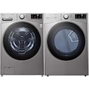 LG 27 Inch Wide 4.5 Cu. Ft. Front Load Washer and 7.4 Cu. Ft. Front Load Gas Dryer Laundry Pair with ColdWash and Sensor Dry Graphite Steel