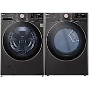 LG 27 Inch Wide 4.5 Cu. Ft. Front Load Washer and 7.4 Cu. Ft. Front Load Gas Dryer Laundry Pair with ColdWash and TrueSteam Black Steel