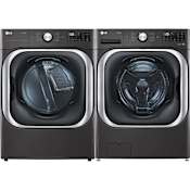 LG 29 Inch Wide 5.2 Cu. Ft. Front Load Washer and 9 Cu. Ft. Front Load Gas Dryer Laundry Pair with Smart Pairing Black Steel