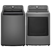 LG 27 Inch Wide 4.1 Cu. Ft. Top Load Washer and 27 Inch Wide 7.3 Cu. Ft. Gas Dryer Laundry Pair Grey