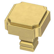 Liberty Hardware Notched 1-1/8 Inch Square Cabinet Knob Bayview Brass