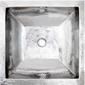 Linkasink Builders 16" Square Hammered Metal Undermount Bathroom Sink Polished Stainless Steel