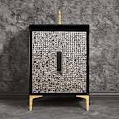 Linkasink Mother of Pearl 24" Single Free Standing Vanity Cabinet Only - Less Vanity Top Black / Polished Brass with Black Prism Glass