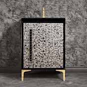 Linkasink Mother of Pearl 24" Single Free Standing Vanity Cabinet Only - Less Vanity Top Black / Polished Brass with Black Pyramid Glass
