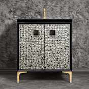 Linkasink Mother of Pearl 30" Single Free Standing Vanity Cabinet Only - Less Vanity Top Black / Polished Brass with Black Prism Glass