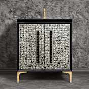 Linkasink Mother of Pearl 30" Single Free Standing Vanity Cabinet Only - Less Vanity Top Black / Polished Brass with Black Pyramid Glass