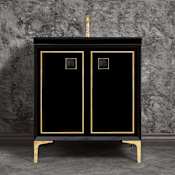 Linkasink Linea 30" Single Free Standing Vanity Cabinet Only - Less Vanity Top Black / Polished Brass with Black Prism Glass