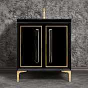 Linkasink Linea 30" Single Free Standing Vanity Cabinet Only - Less Vanity Top Black / Polished Brass with Black Prism Glass