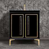Linkasink Linea 30" Single Free Standing Vanity Cabinet Only - Less Vanity Top Black / Polished Brass with Black Pyramid Glass