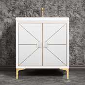 Linkasink Divergence 30" Single Free Standing Vanity Cabinet Only - Less Vanity Top White / Polished Brass with White Glass