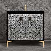 Linkasink Mother of Pearl 36" Single Free Standing Vanity Cabinet Only - Less Vanity Top Black / Polished Brass with Black Prism Glass