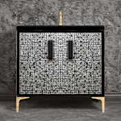 Linkasink Mother of Pearl 36" Single Free Standing Vanity Cabinet Only - Less Vanity Top Black / Polished Brass with Black Prism Glass