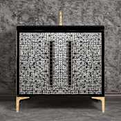 Linkasink Mother of Pearl 36" Single Free Standing Vanity Cabinet Only - Less Vanity Top Black / Polished Brass with Black Pyramid Glass