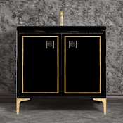 Linkasink Linea 36" Single Free Standing Vanity Cabinet Only - Less Vanity Top Black / Polished Brass with Black Prism Glass
