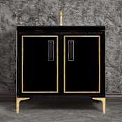 Linkasink Linea 36" Single Free Standing Vanity Cabinet Only - Less Vanity Top Black / Polished Brass with Black Prism Glass