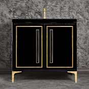 Linkasink Linea 36" Single Free Standing Vanity Cabinet Only - Less Vanity Top Black / Polished Brass with Black Prism Glass