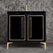 Linkasink Linea 36" Single Free Standing Vanity Cabinet Only - Less Vanity Top Black / Polished Brass with Black Pyramid Glass