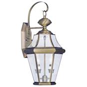 Livex Lighting Georgetown 2 Light 20-3/4" Tall Outdoor Wall Sconce with Clear Glass Shade Antique Brass