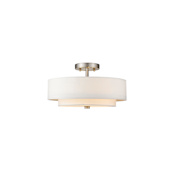 Livex Lighting Meridian 3 Light 15" Wide Semi-Flush Drum Ceiling Fixture Brushed Nickel