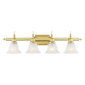 Livex Lighting 4 Light 400 Watt 33" Wide Bathroom Fixture with White Alabaster Glass from the French Regency Collection Polished Brass
