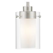 Livex Lighting 1 Light 60 Watt Adjustable Height Mini Pendant with Clear Outside Glass & Opal Inside Glass from the Manhattan Collection Brushed Nickel