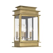 Livex Lighting Princeton 2 Light Single Outdoor Wall Sconce with Clear Glass Shades Antique Brass