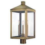 Livex Lighting Nyack 3 Light 24" Tall Outdoor Single Head Post Light Antique Brass