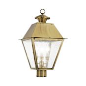 Livex Lighting Mansfield 3 Light 20" High Outdoor Post Light Antique Brass