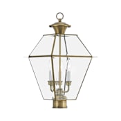Livex Lighting Westover 3 Light 22" High Outdoor Single Head Post Light with Clear Glass Shade Antique Brass
