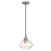 Livex Lighting Art Glass 1 Light Mini Pendant with Ribbed Glass Shade Brushed Nickel
