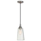 Livex Lighting Art Glass 1 Light Mini Pendant with Ribbed Glass Shade Brushed Nickel