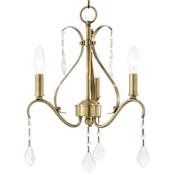 Livex Lighting Caterina 3 Light 13" Wide Crystal Candle Style Chandelier Antique Brass with Clear Crystals
