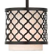 Livex Lighting Arabesque Single Light 7" Wide Pendant with Outer Metal Frame and Inner Fabric Shade English Bronze