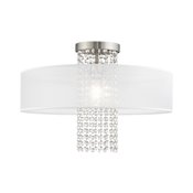 Livex Lighting Bella Vista Single Light 20" Wide Semi-Flush Drum Ceiling Fixture Brushed Nickel