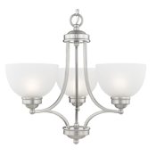 Livex Lighting 3 Light 300 Watt Up Lighting Single Tier Chandelier with Satin Glass from the Somerset Collection Brushed Nickel