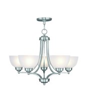 Livex Lighting 5 Light 500 Watt Single Tier Up Lighting Chandelier with Satin Glass from the Somerset Collection Brushed Nickel