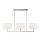 Livex Lighting Hayworth 3 Light 42" Wide Linear Chandelier with Fabric Shades Brushed Nickel