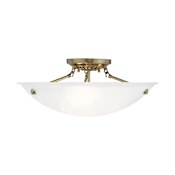 Livex Lighting Oasis 3 Light Semi-Flush Ceiling Fixture Antique Brass