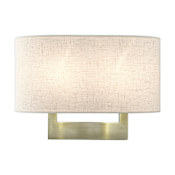 Livex Lighting 2 Light 9" Tall Wall Sconce with Oatmeal Shade Antique Brass