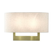 Livex Lighting 2 Light 10" Tall Wall Sconce with Oatmeal Shade Antique Brass