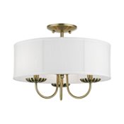 Livex Lighting Brookdale 3 Light 16" Wide Semi-Flush Drum Ceiling Fixture Antique Brass