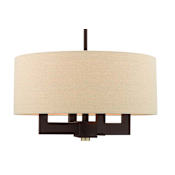 Livex Lighting Cresthaven 4 Light 18" Wide Drum Chandelier with Brown Shade Bronze with Antique Brass Accents