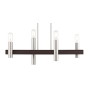 Livex Lighting Helsinki 4 Light 28" Wide Linear Chandelier Brushed Nickel with Bronze Accents