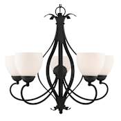 Livex Lighting Brookside Satin White Glass Up Lighting 1 Tier Chandelier with 5 Lights Black